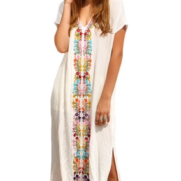 FLORAL Embroidered Maxi DRESS Coverup Kimono NEW - Picture 4 of 6