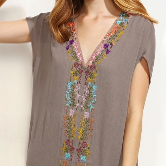 FLORAL Embroidered Maxi DRESS Coverup Kimono NEW - Picture 5 of 6