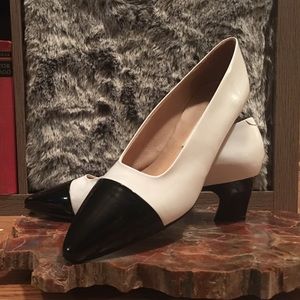Vintage Cap Toe Black & White Nickels Kitten Heels