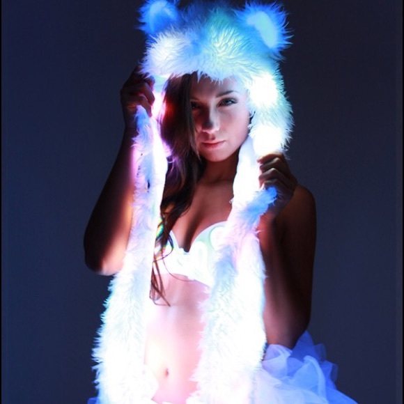 Light up faux fur rave hood