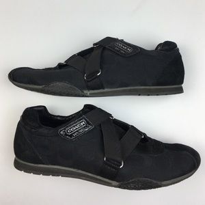Coach sneakers black embossed logo Suede accents.