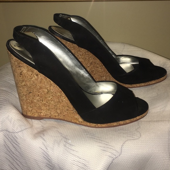 Black Suede Sling Back Wedge