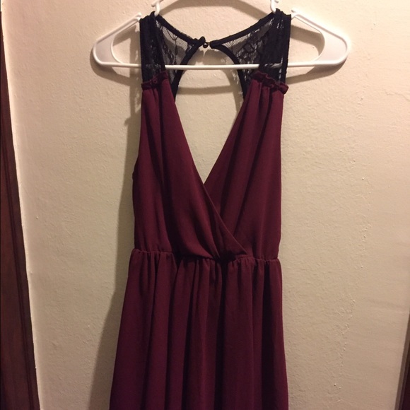 Maroon dress with black lace back and hemline. - Picture 2 of 4