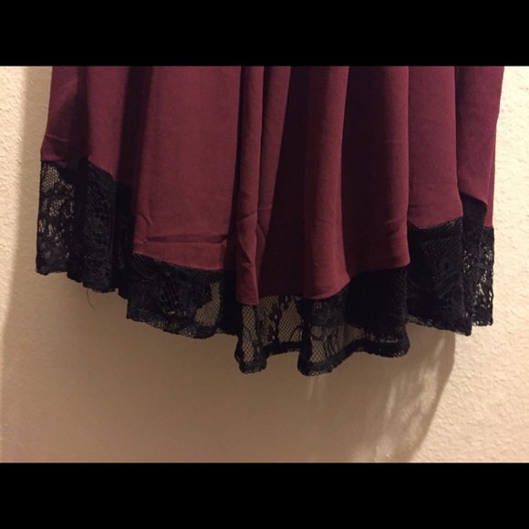 Maroon dress with black lace back and hemline. - Picture 3 of 4