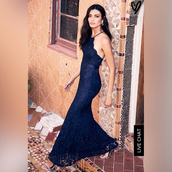 Lulu's Navy Blue Lace Mermaid Maxi Dress