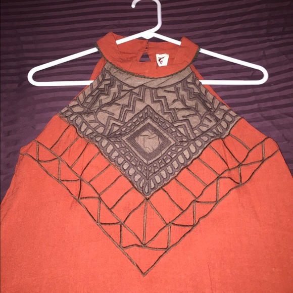 Embroidered burnt orange halter dress. - Picture 1 of 3