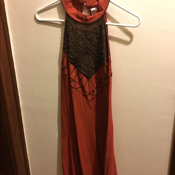 Embroidered burnt orange halter dress. - Picture 2 of 3