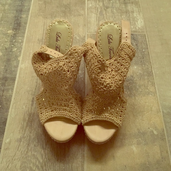 LuLu Townsend Brown Crochet Wedges