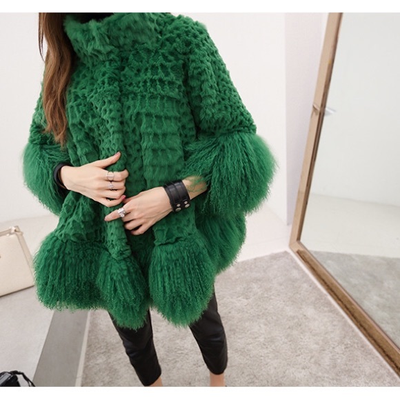 Real rabbit and mongolia sheep fur winter coat - Picture 3 of 4