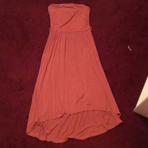 Peachy pink strapless dress