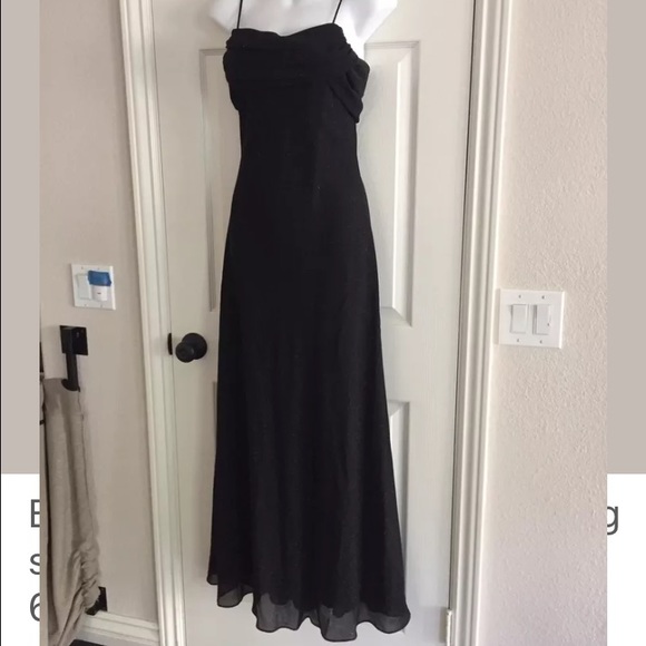 Betsy and Adam long glittery black ball gown