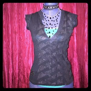 Burn 'n' Violet Lace Shredded Back Top