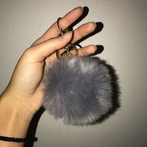 Grey Pom Pom keyring