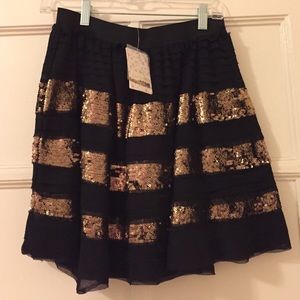 FREE PEOPLE - Black and gold sequin stripes skirt