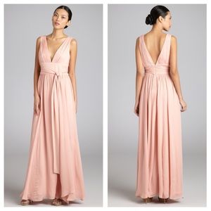 Halston Heritage Bisque TieWaist Silk Chiffon Gown