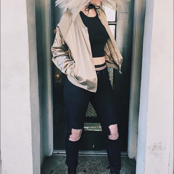 LF Gold New York Satin Bomber Jacket