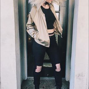 LF Gold New York Satin Bomber Jacket