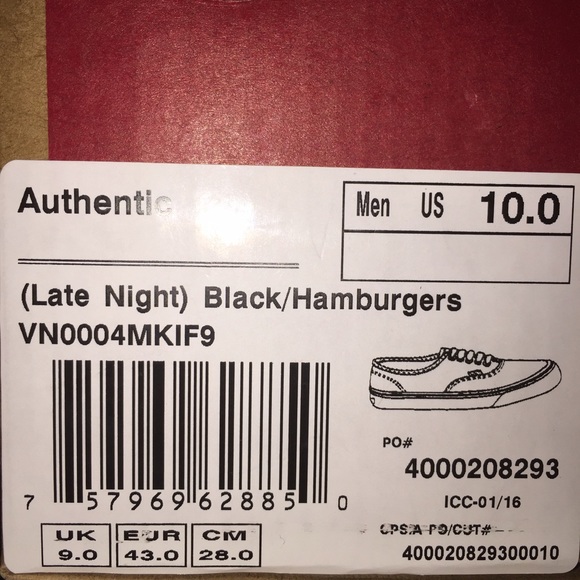 Vans Shoes - Cheeseburger Lowtop Vans BNIB Vans Shoes - Cheeseburger Lowtop Vans BNIB