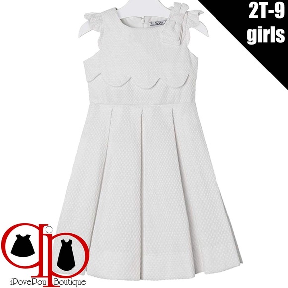 👗Little Girls 2T-9 Ivory-White Social Party Dress