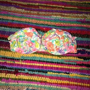 Strapless floral ruffle bathing suit top