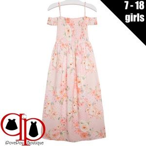 🚺👗Big Girls 7-18 Pink Printed Chiffon Maxi Dress