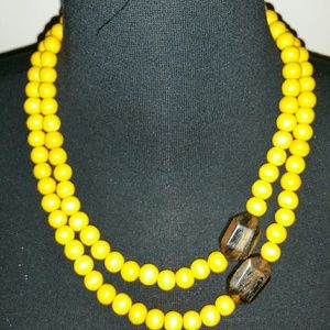 Yellow wood bead necklace