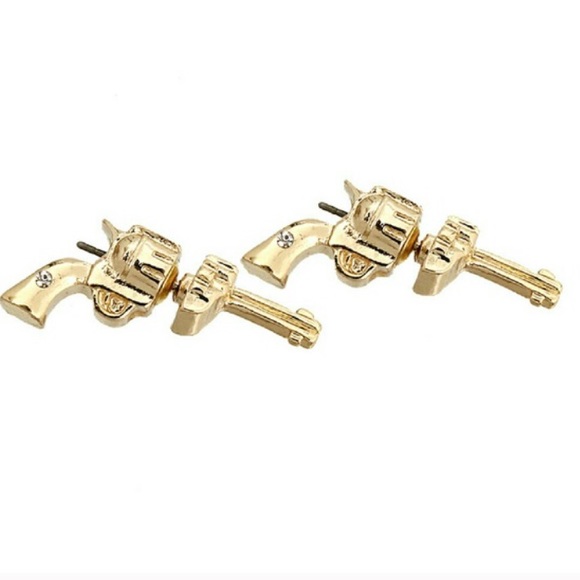 Gold gun stud earrings, mad hip