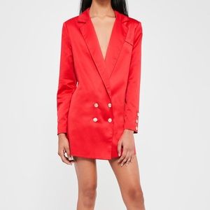 peace + love red satin button blazer dress