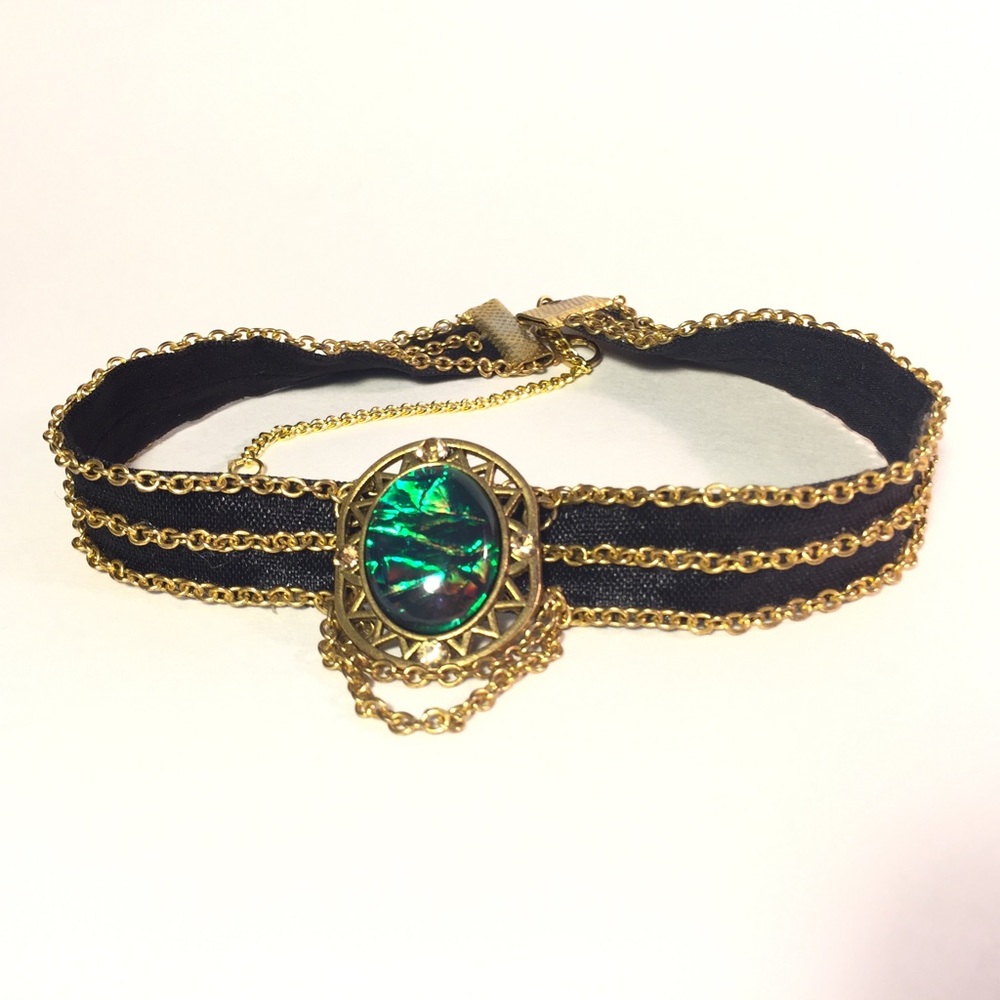 Sale Green Opal Stone Gold Chain Choker CCO