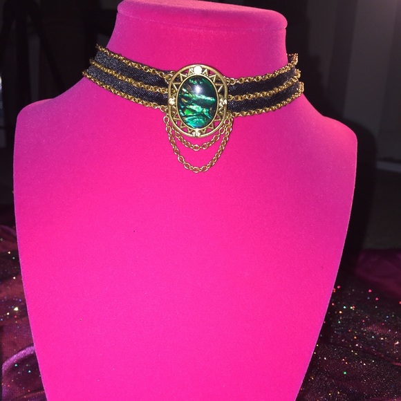 Sale Green Opal Stone Gold Chain Choker CCO - Picture 2 of 2