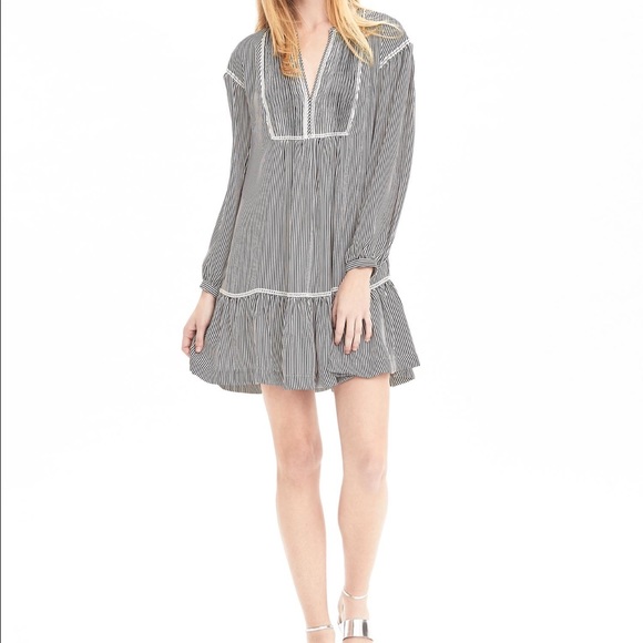 Long sleeve striped drop-waist shirt dress