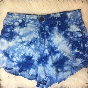 BDG Blue Tie-Dye High Waisted Shorts