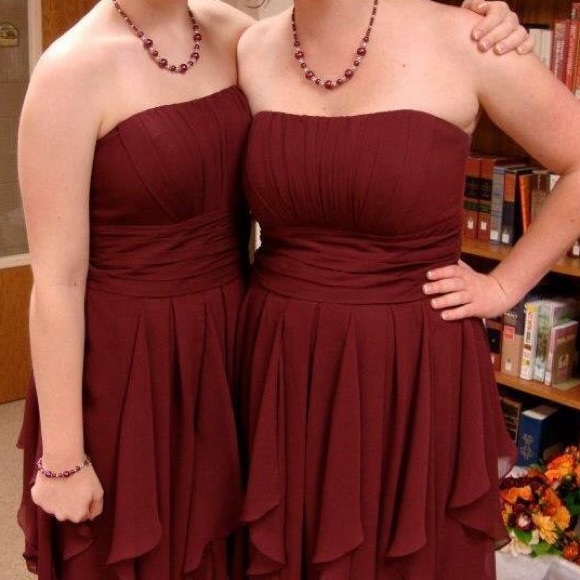 Davids Bridal wine colored dress
