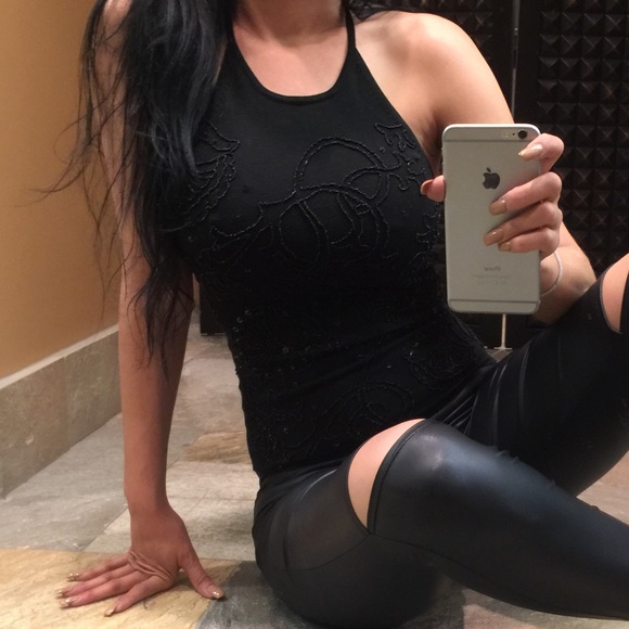 Sequin Black Halter Top - Picture 1 of 4