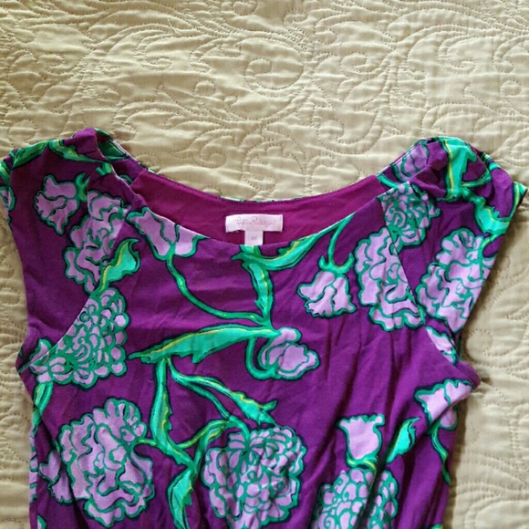 XS Lilly Pulitzer Carnations Burgundy Rayon Summer Dress Y2K Vintage Print - Picture 3 of 4