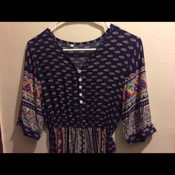 Long patterned "hippy" dress with buttons - Picture 1 of 3