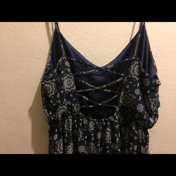 Blue patterned spaghetti strap short dress - Picture 2 of 3