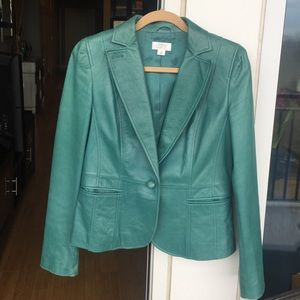 Stun in this teal leather jacket