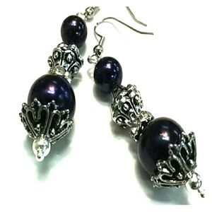 Victorian style purple pearl drop earrings