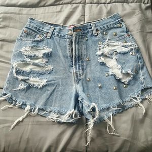 Custom Ripped studded high wasted shorts
