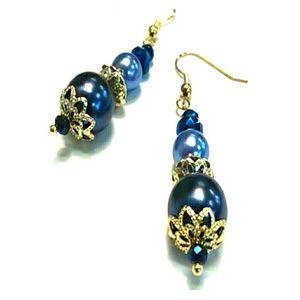 Victorian blue pearl dangle earrings
