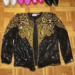 Black and Gold beaded pure silk Vintage Top
