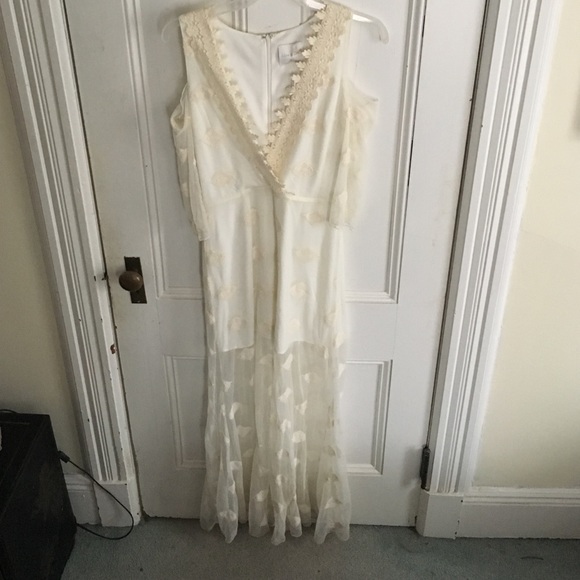 Embroidered Deep V-Neck Boho Cream Dress