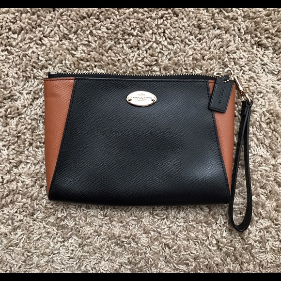 Black and brown large Coach Wristlet