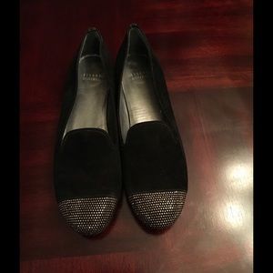 Stuart Weizman Suede  Black Flats with Crystals