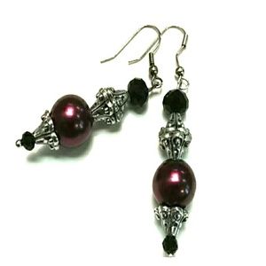 Victorian Style cranberry red pearl earrings