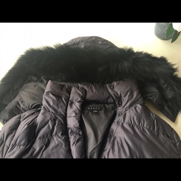 THEORY DOWN JACKET with black FOX HOOD