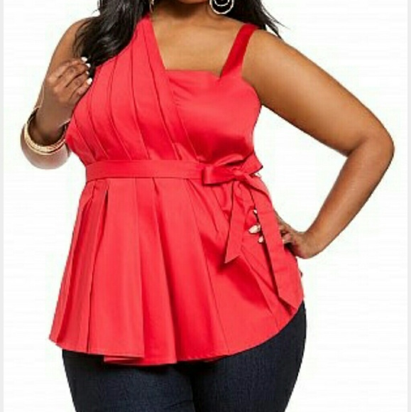 Ashley Stewart red satin blouse with tie