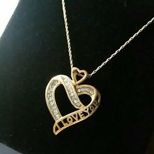 Zales Gold Heart and Diamond "I love You" Necklace