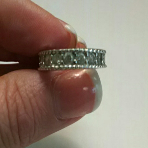 Cubic zirconia diamond and silver wedding band - Picture 2 of 3